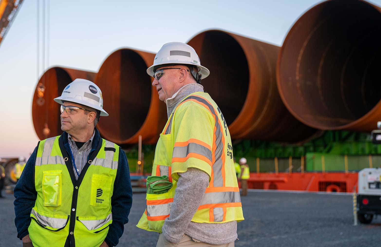 Dominion workers installing monopiles